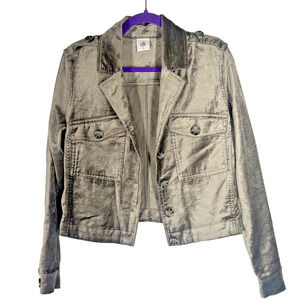 Cabi Velvet Jacket Womens Small Tan Taupe Velour Jean Moto Biker Retro Cropped